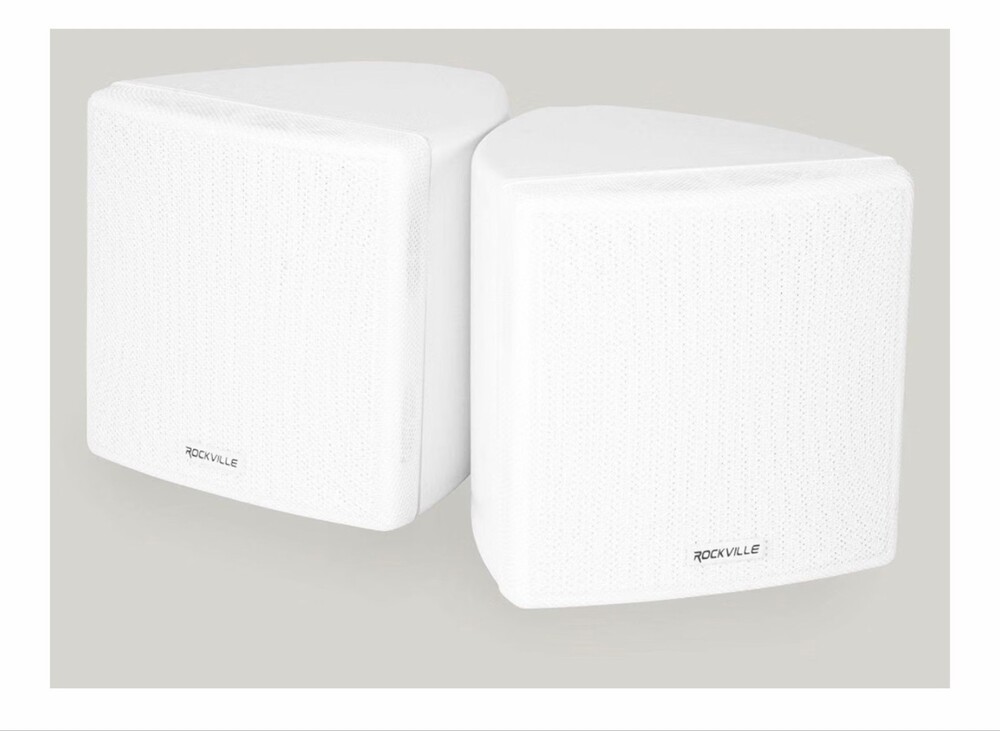 Pair Rockville Cube 3.5" 2-Way Home Theater Wall Speakers White Swivel